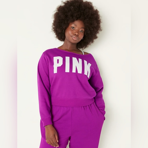 PINK Fleece Cropped Sweatshirt - Picture 2 of 7